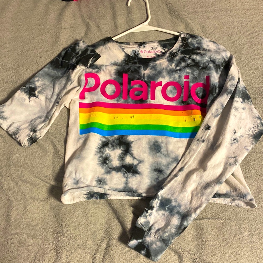 Black and white tyedye long sleeve polaroid croptop
